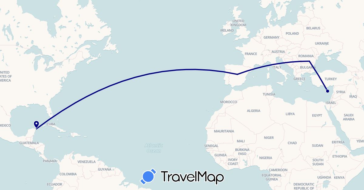 TravelMap itinerary: driving in Cyprus, Spain, Mexico, Romania (Asia, Europe, North America)